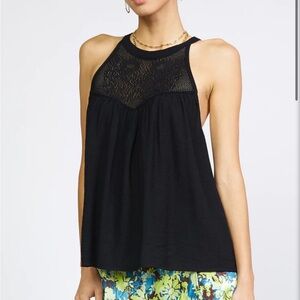 Current Air - Crochet Yoke Top in Black, S